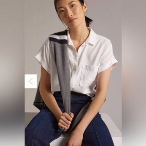 Anthropologie Cloth & Stone Breezy Button down Blouse in White Size L Bin 205